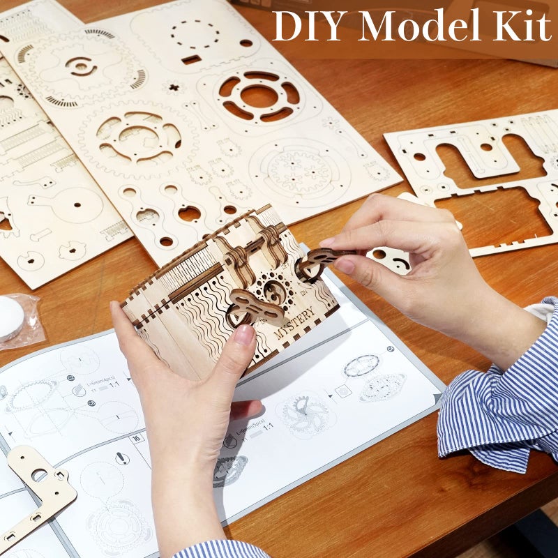 Rowood 3D Puzzles for Adults, Wooden Mechanical Gear Model Kits for Age 14+ - Treasure Box - Image 4